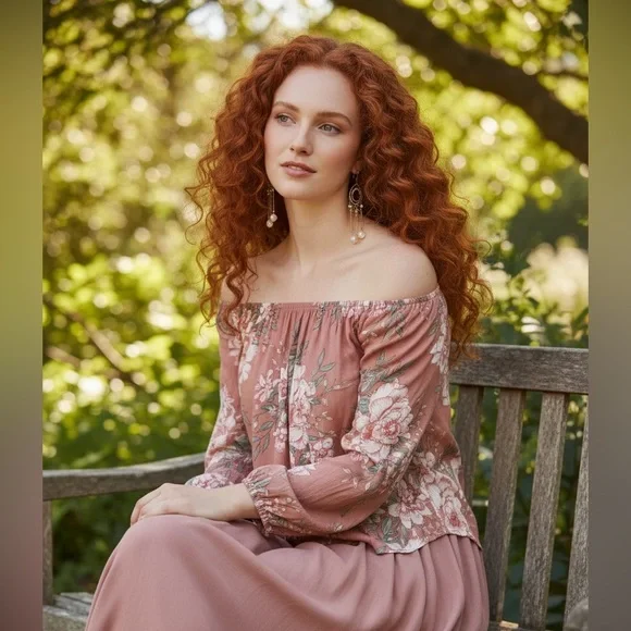 Billabong Neutral Cabbage Rose Floral Off Shoulder Crop Milkmaid Top Size M - Picture 1 of 5